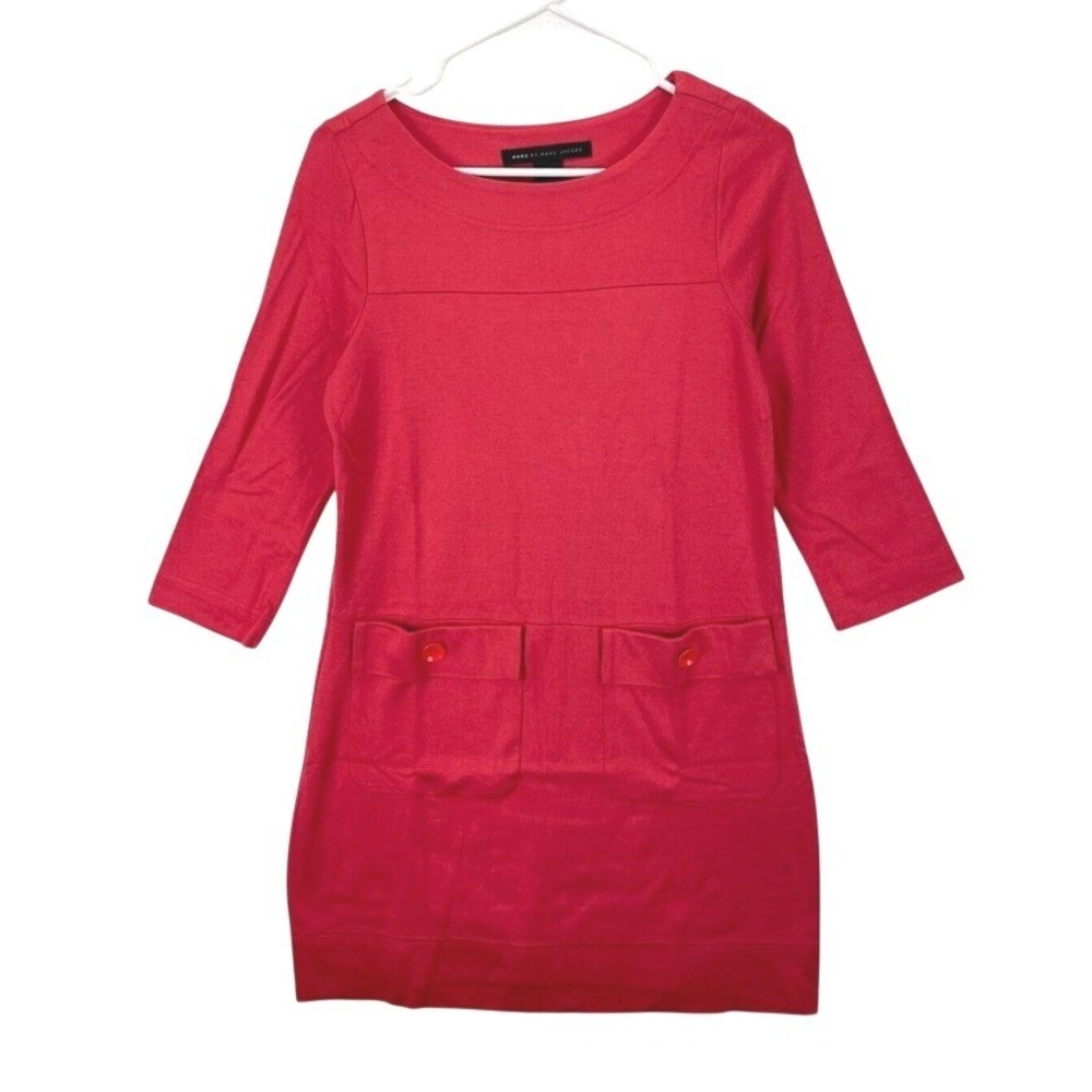 Marc by Marc Jacobs 3/4 Sleeve Knit Shift Dress Womens S Red Pocket Work Casual